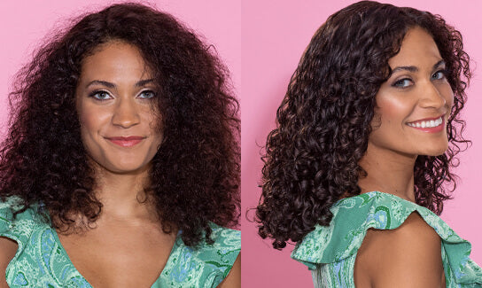 before and after of woman with curly hair