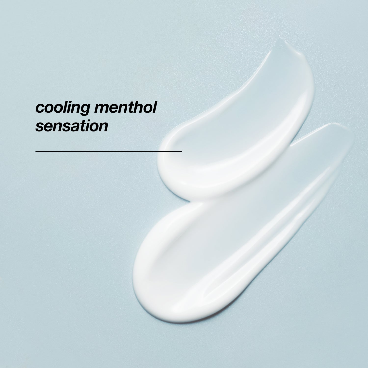 Up-close smear of Cool and Hydrate Balm with caption, "cooling menthol sensation". 
