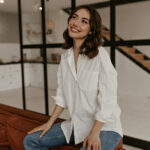 woman white shirt denim